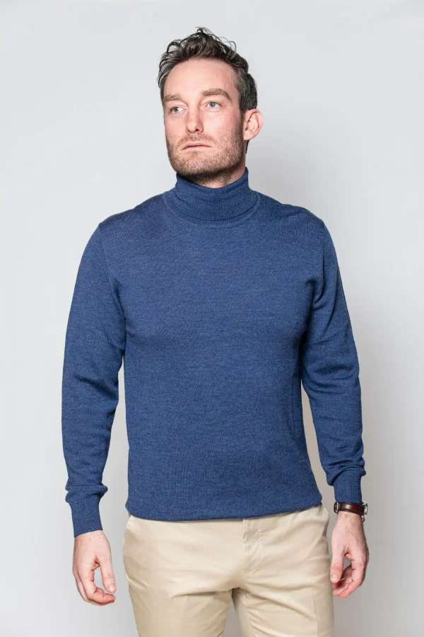 Rullekravetrøje-blå